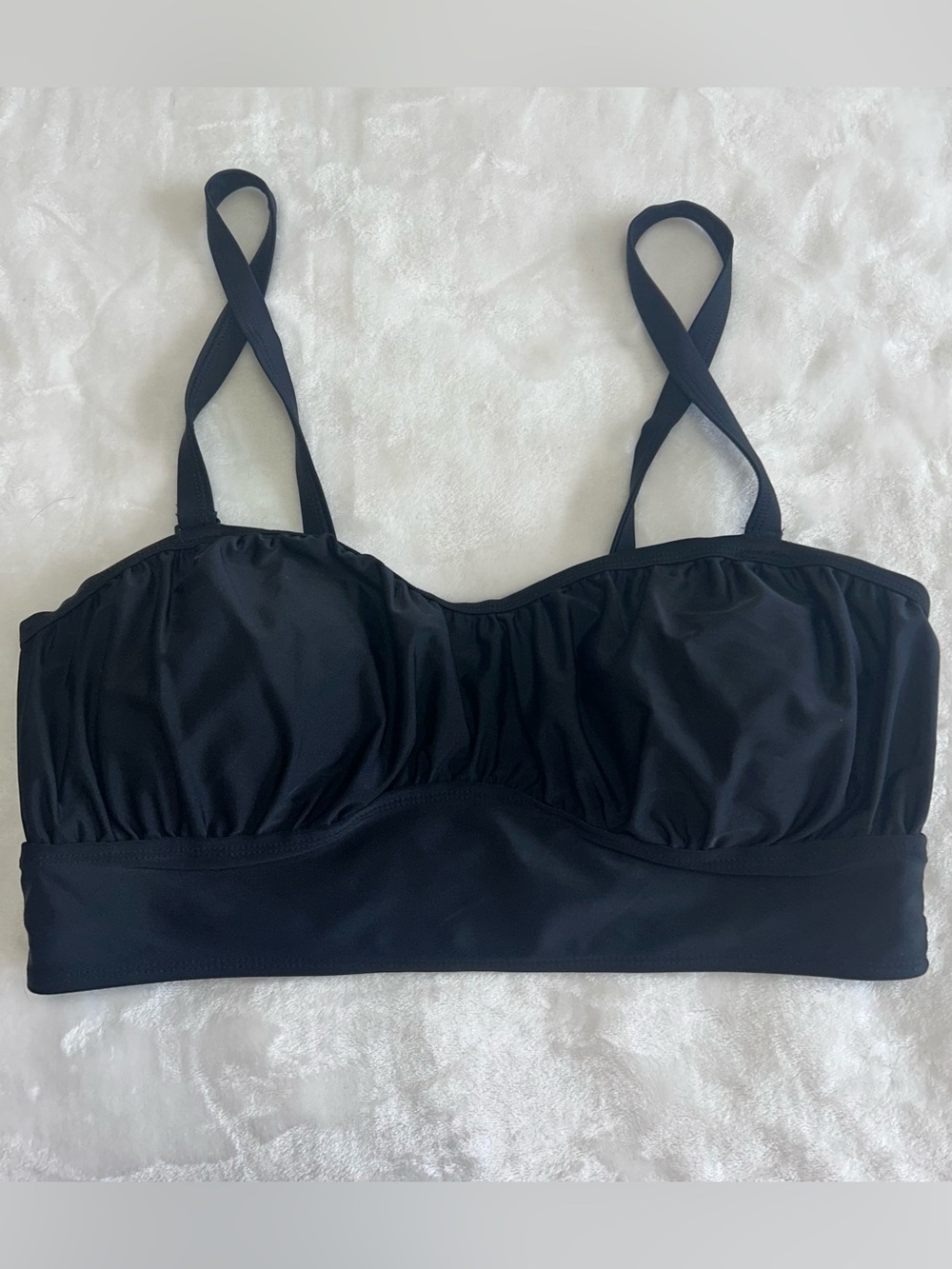 Torrid Size 1 Black Ruched Bikini Top Midnight Waves Swim Crop Tankini 1X XL